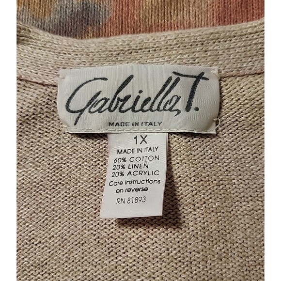 Vintage Gabriella T Linen Blend Floral Cardigan Womens Size 1X Italy Long Sleeve - Picture 2 of 12